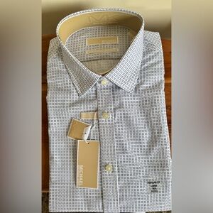 Michael Kors Men's White and Black Patterned Dress Shirt